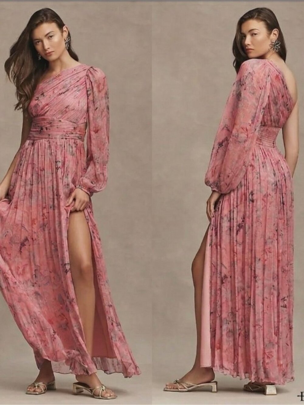 BHLDN Iris Pink One Shoulder Cut-Out Chiffon Gown - XS, NWTs, ***FLAWS***